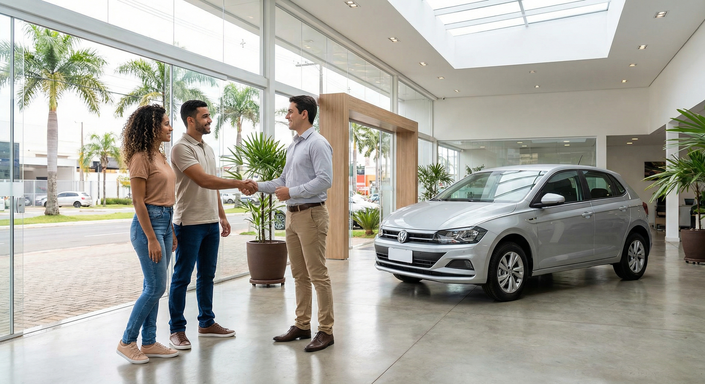 Casal e vendedor em concessionária