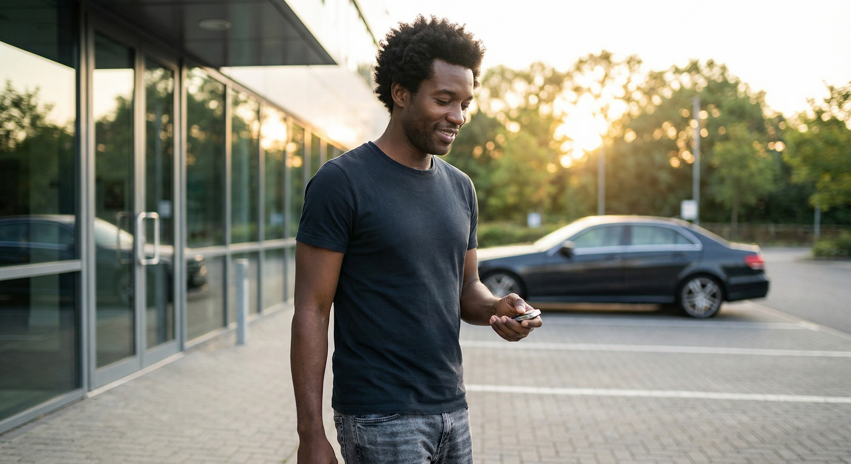 Profissional satisfeito com chave de carro